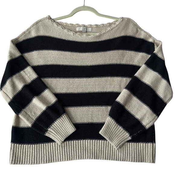 LOFT Sweaters - LOFT Striped Scalloped  Boat Neck Long Sleeve Pullover Sweater Women's Size M